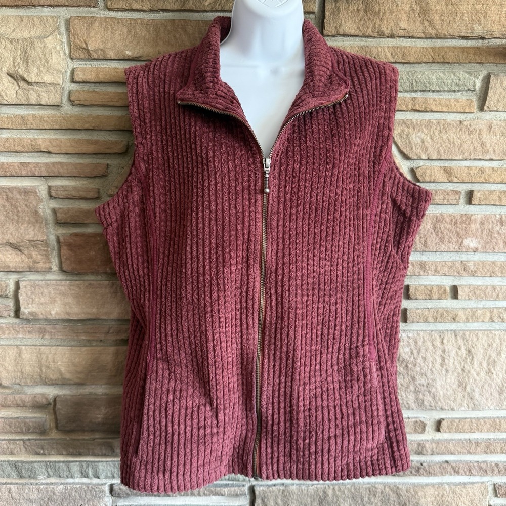Woolrich Kinsdale Wide Wale Corduroy Vest Dark Ruby Red Wmns L Full Zip Pockets